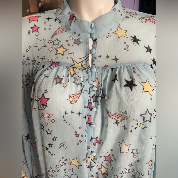 Torrid Cosmic Chiffon Button-Up Bishop Sleeve Blouse—NWT - Picture 3 of 7
